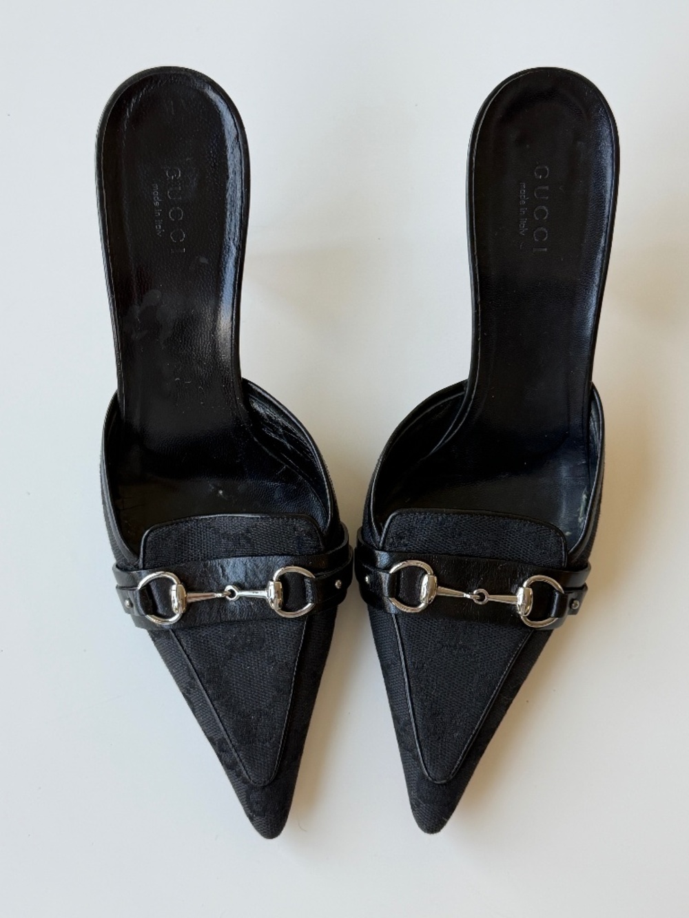 Vintage Gucci by Tom Ford black monogram horsebit mules, IT 37.5